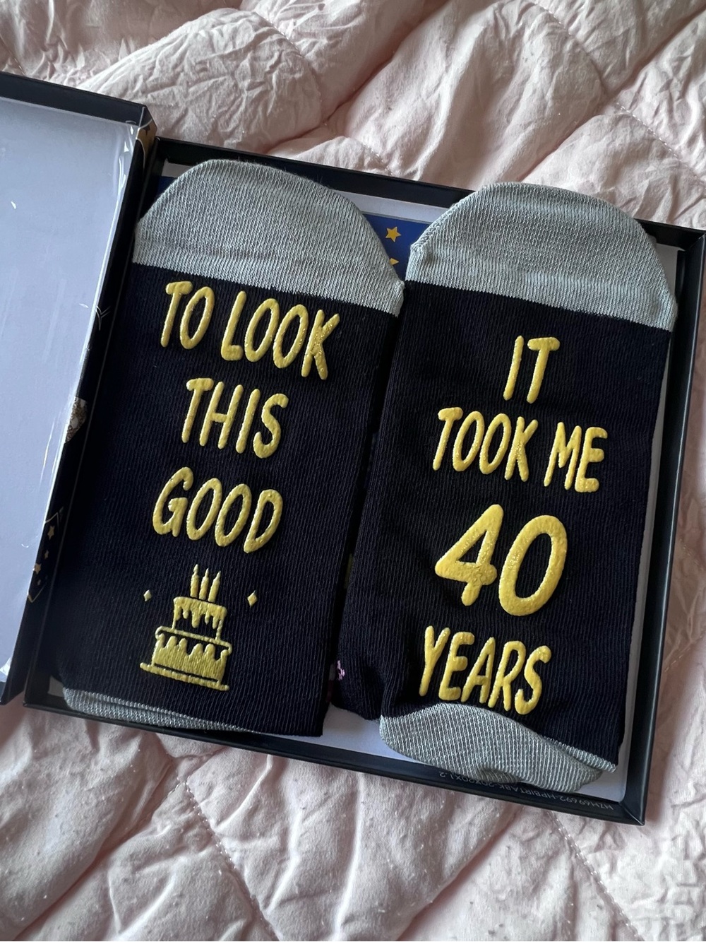 Black & Gray Novelty Socks - 'It Took Me 40 Years'